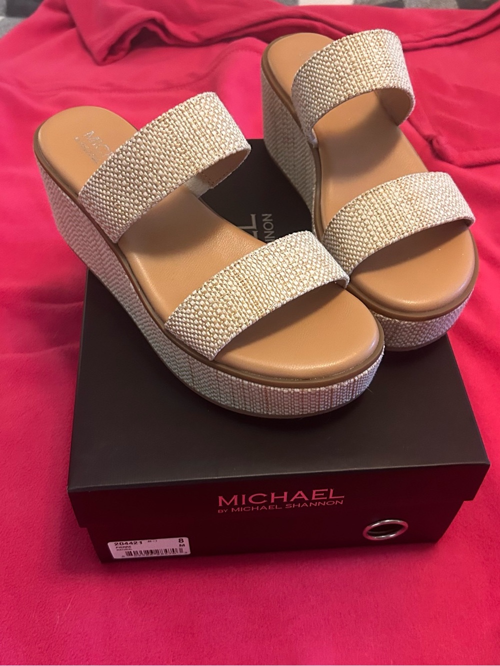 Michael Shannon Nude Sparkle Wedge Slide Sandals